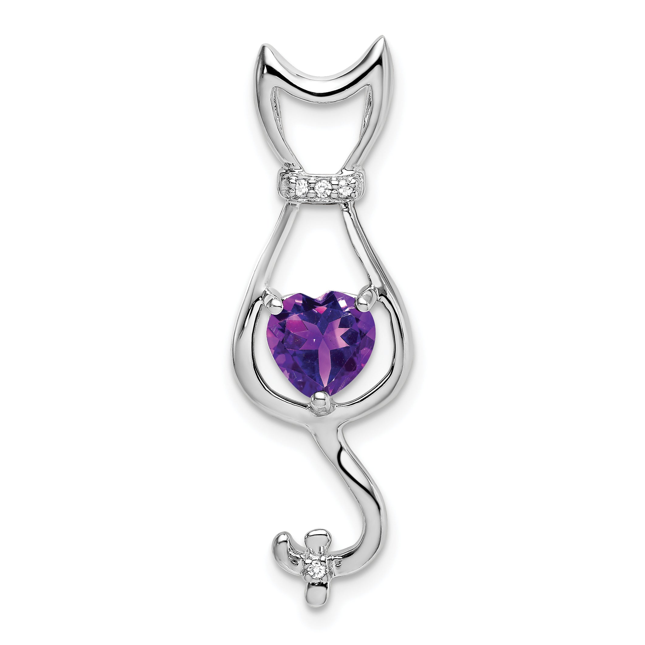 10k White Gold Amethyst and Diamond Cat Pendant Main image