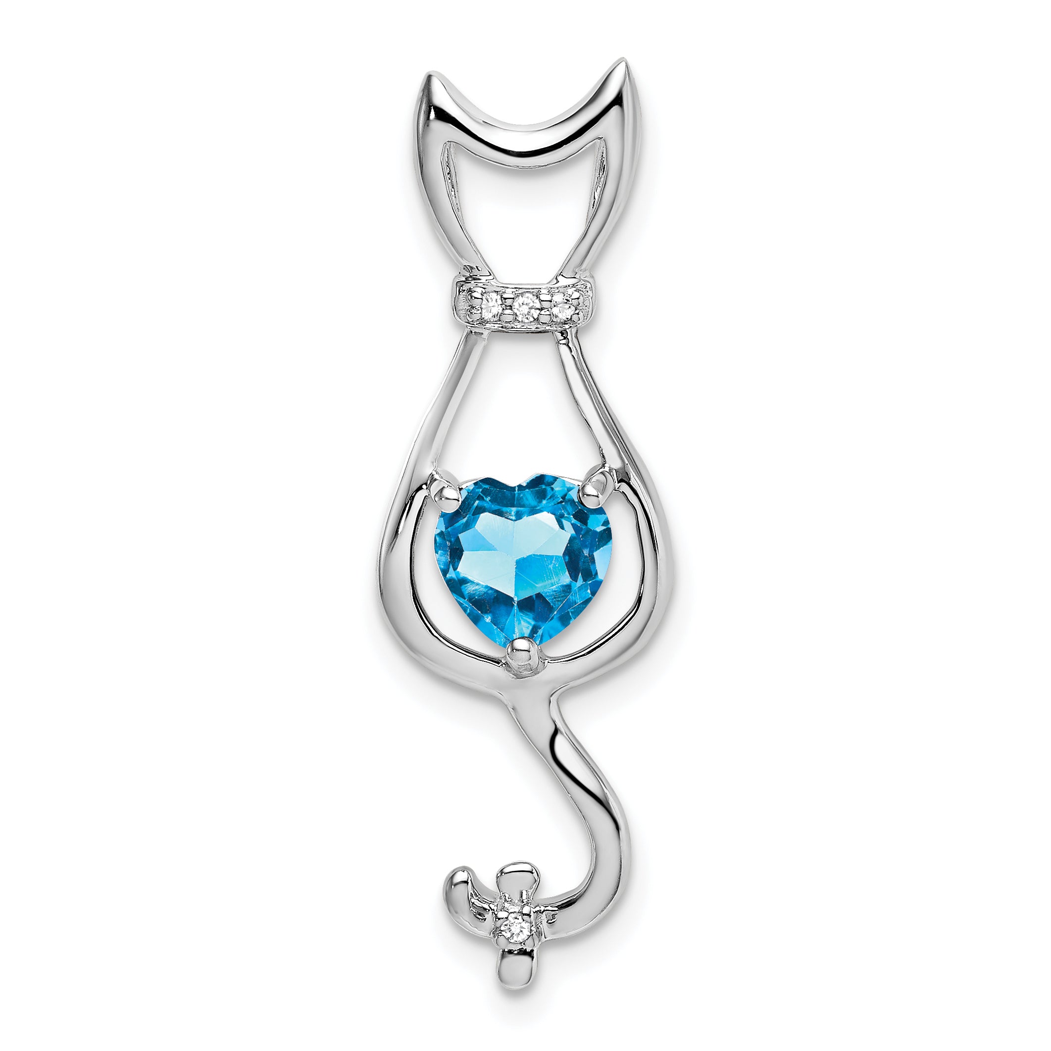 10k White Gold Blue Topaz and Diamond Cat Pendant Main image