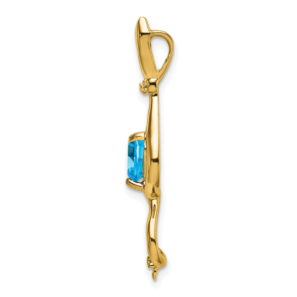 10k Blue Topaz and Diamond Cat Pendant