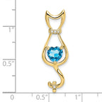 10k Blue Topaz and Diamond Cat Pendant