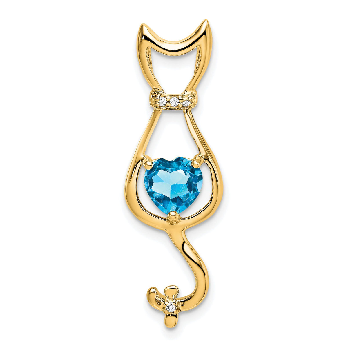Blue Topaz Cat Pendant in 10K Yellow Gold with Diamond Accents (0.02 ct. tw.) - Sophia Jewelers Main image