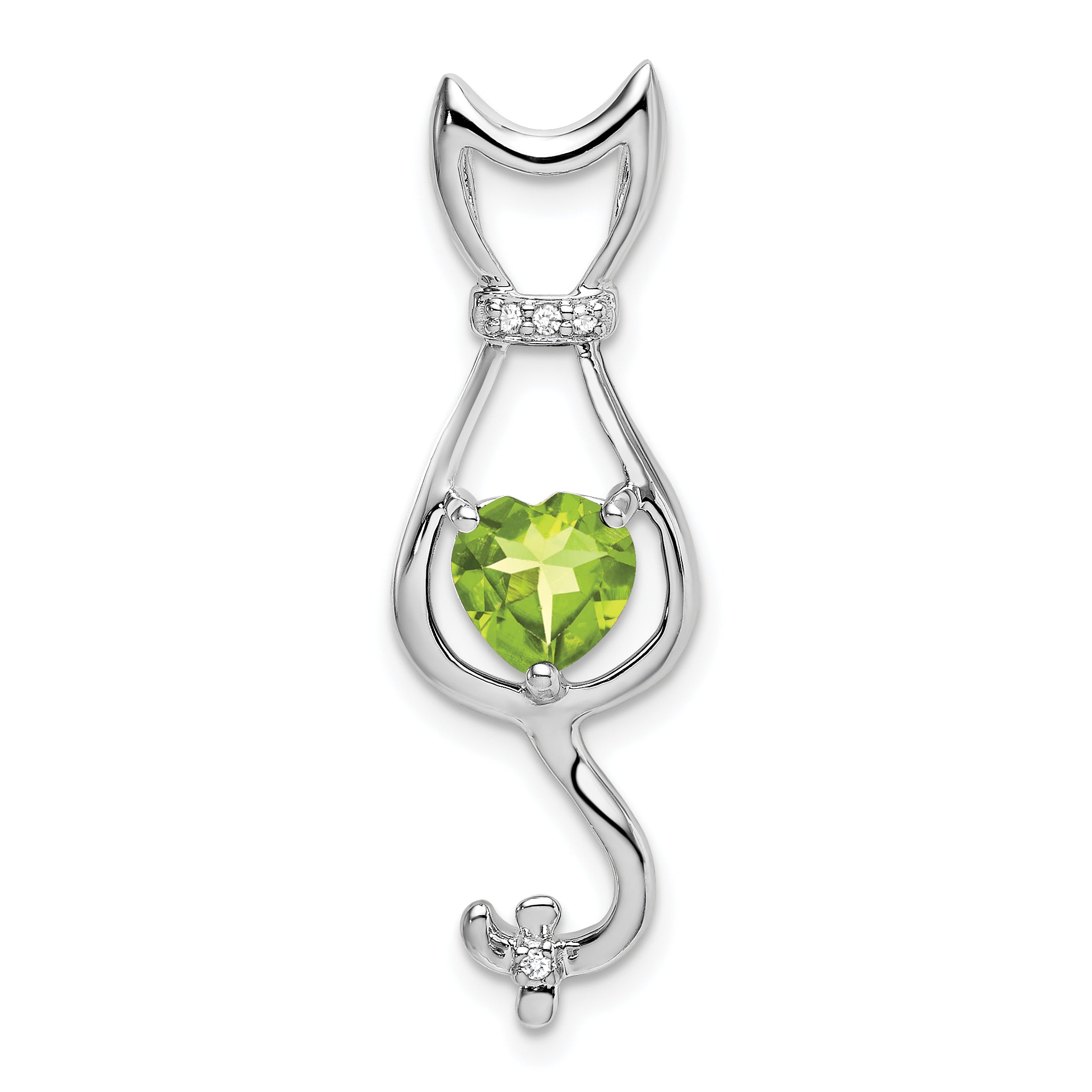 10k White Gold Peridot and Diamond Cat Pendant Main image