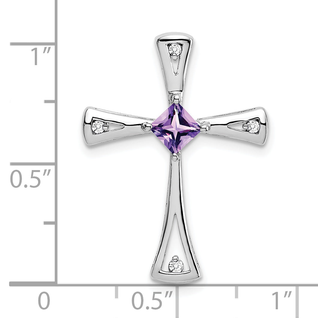10k White Gold Amethyst and Diamond Cross Pendant Secondary image