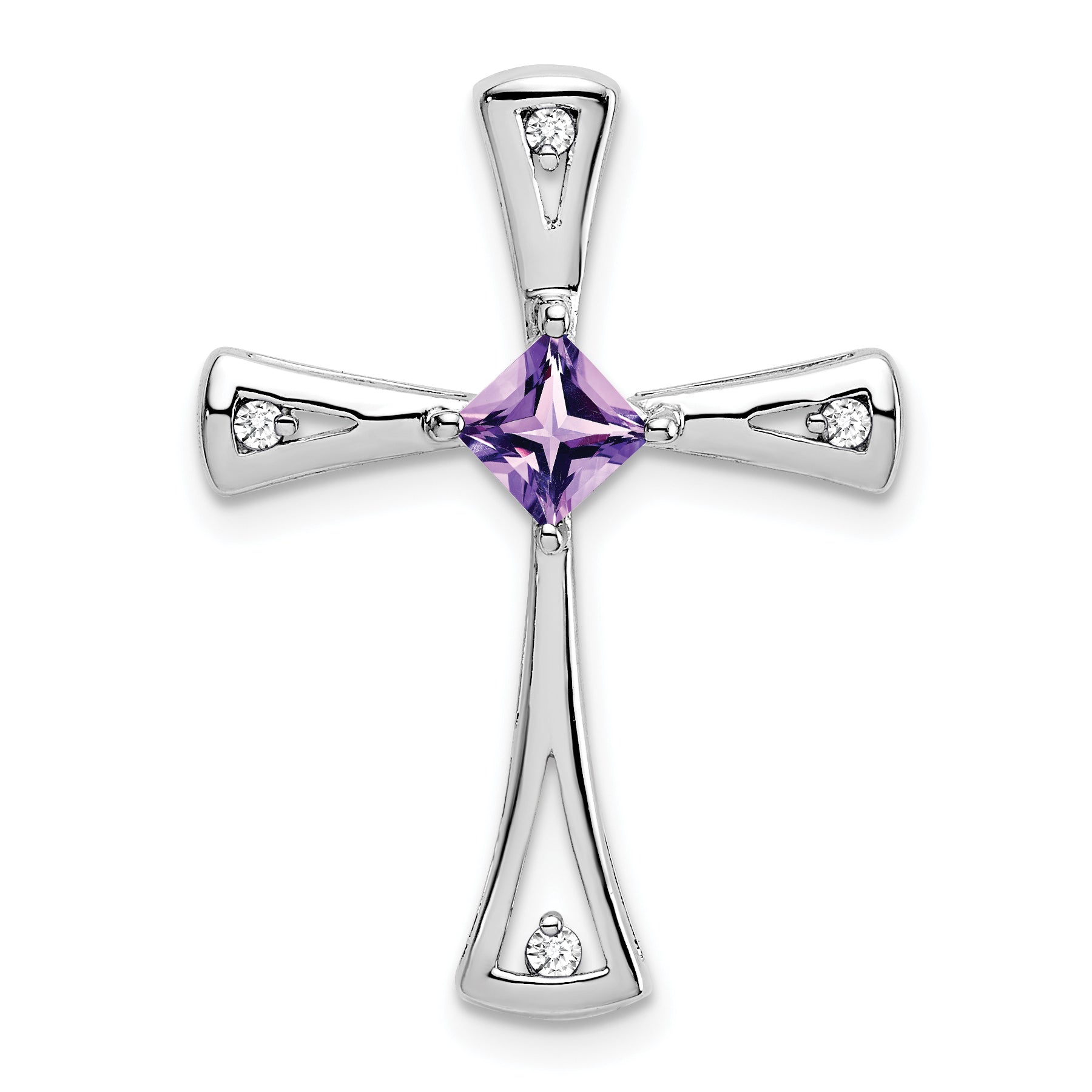 10k White Gold Amethyst and Diamond Cross Pendant Main image