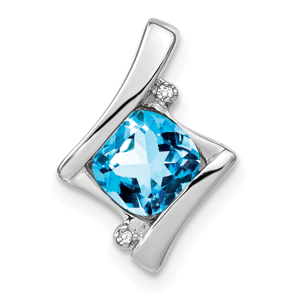 10k White Gold Blue Topaz and Diamond Pendant Main image
