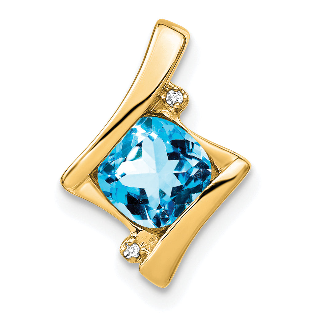 10k Yellow Gold Blue Topaz and Diamond Pendant Main image