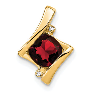 Cushion Garnet & Diamond Chain Slide Pendant in 10K Yellow Gold, 16mm (1.25 ct.) - Sophia Jewelers