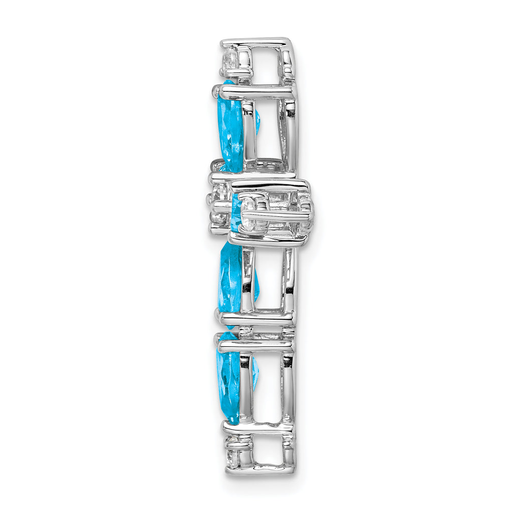 10K White Gold Blue Topaz and Diamond Cross Chain Slide