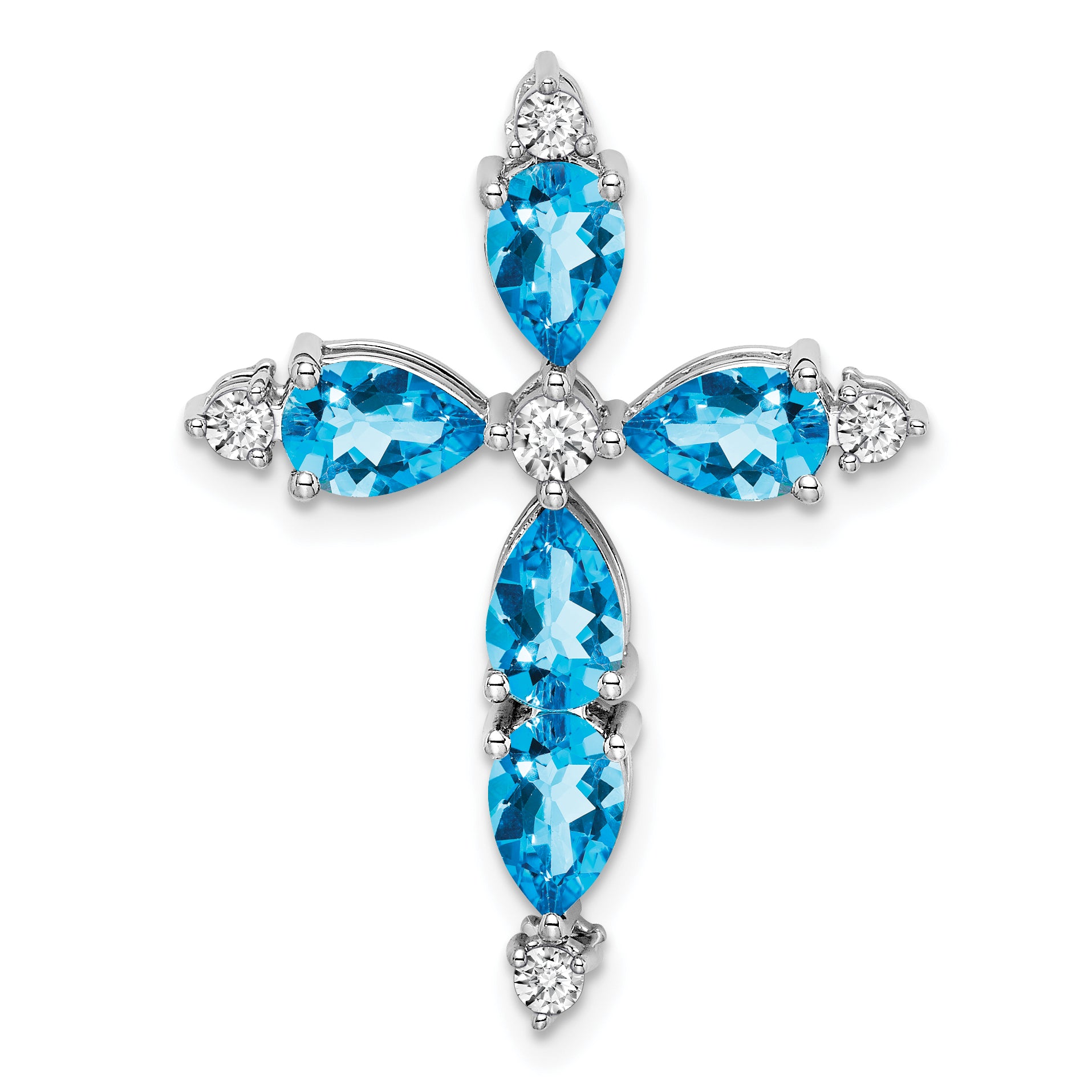 10K White Gold Blue Topaz and Diamond Cross Chain Slide Main image