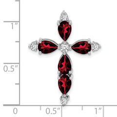 10K White Gold Garnet and Diamond Cross Chain Slide
