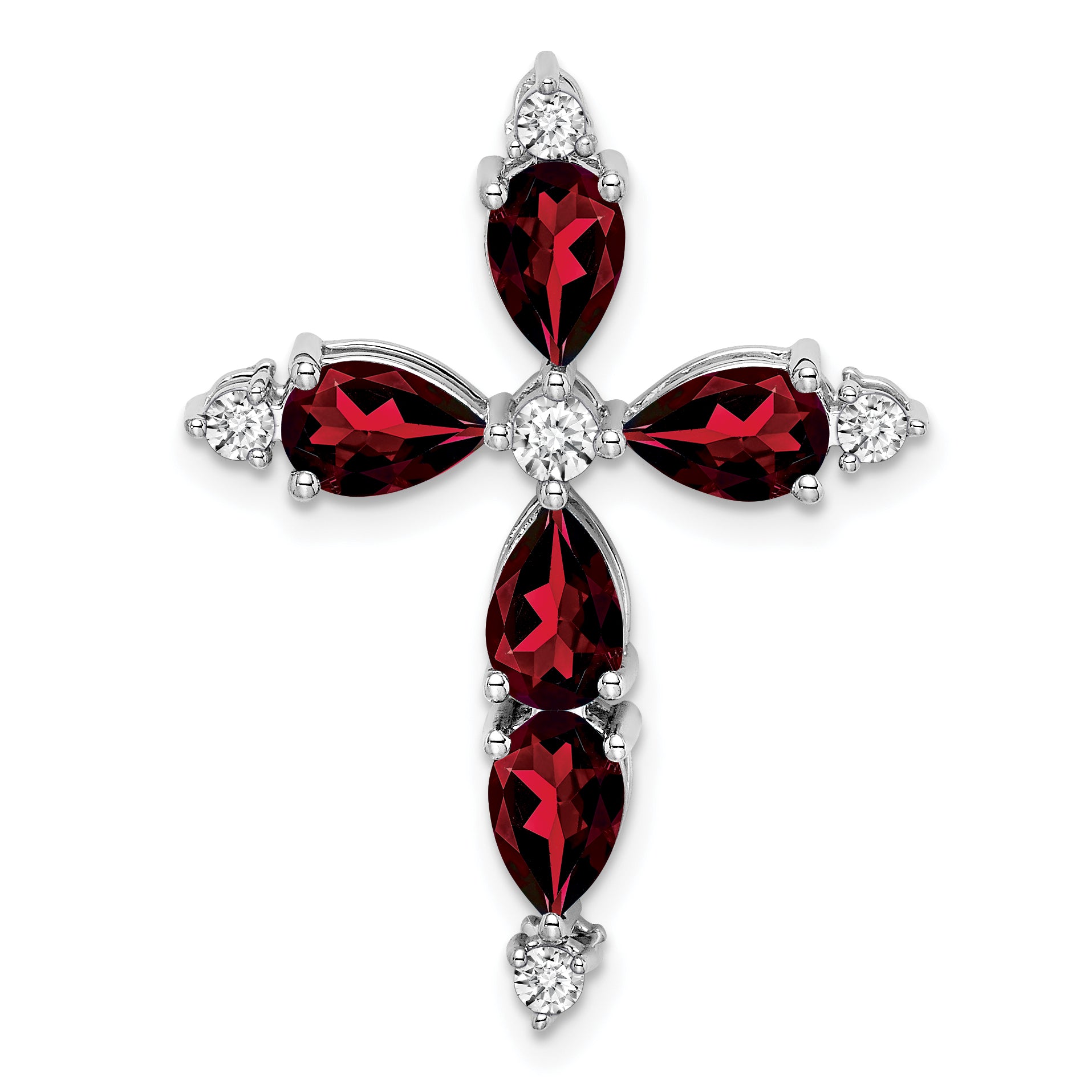 10K White Gold Garnet and Diamond Cross Chain Slide Main image