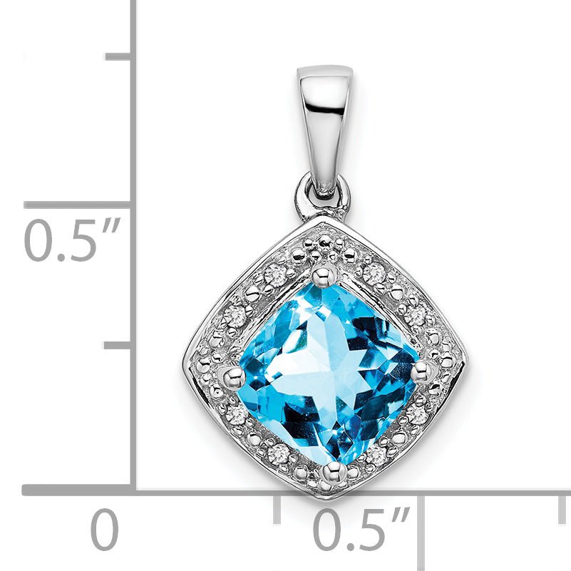10k White Gold Cushion Blue Topaz and Diamond Pendant Secondary image