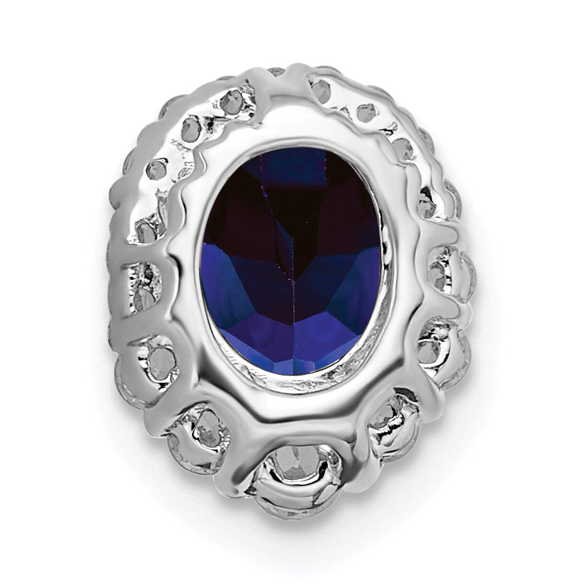 14k White Gold 1/3 carat Lab Grown Diamond VS/SI+ G+ and Lab Created Blue Sapphire Halo Chain Slide Pendant Secondary image