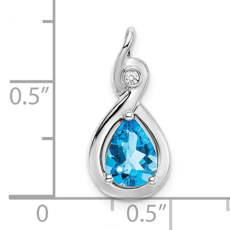 10k White Gold Pear Blue Topaz and Diamond Pendant Secondary image