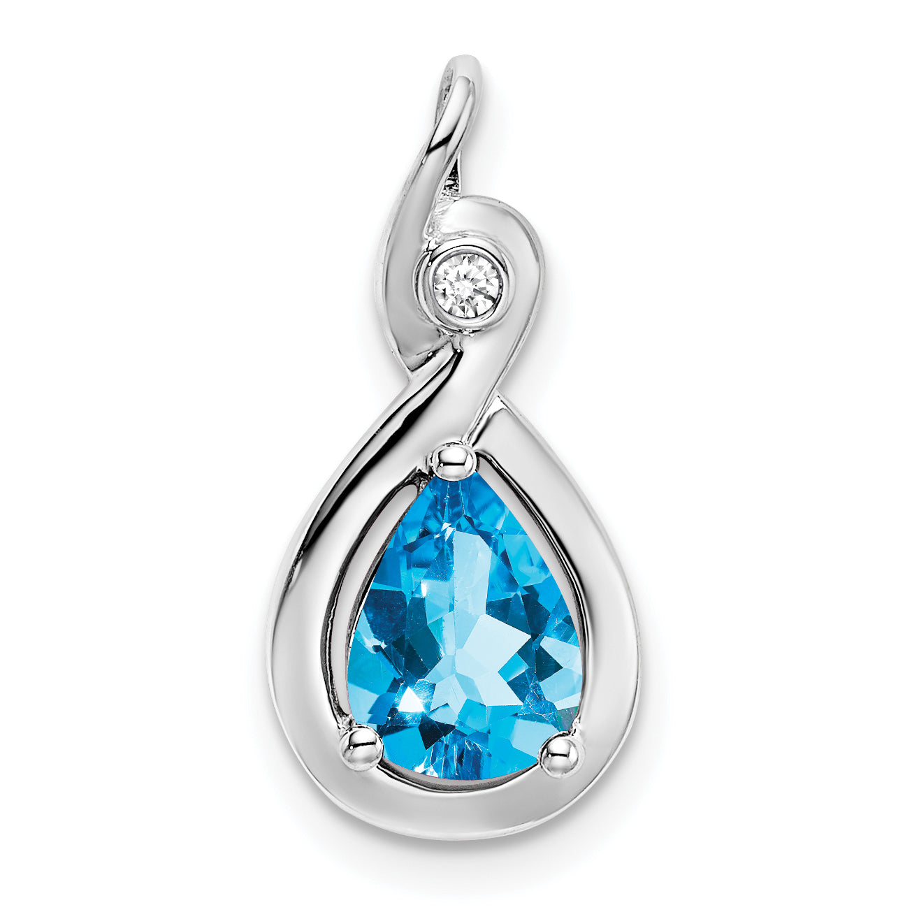 10k White Gold Pear Blue Topaz and Diamond Pendant Main image