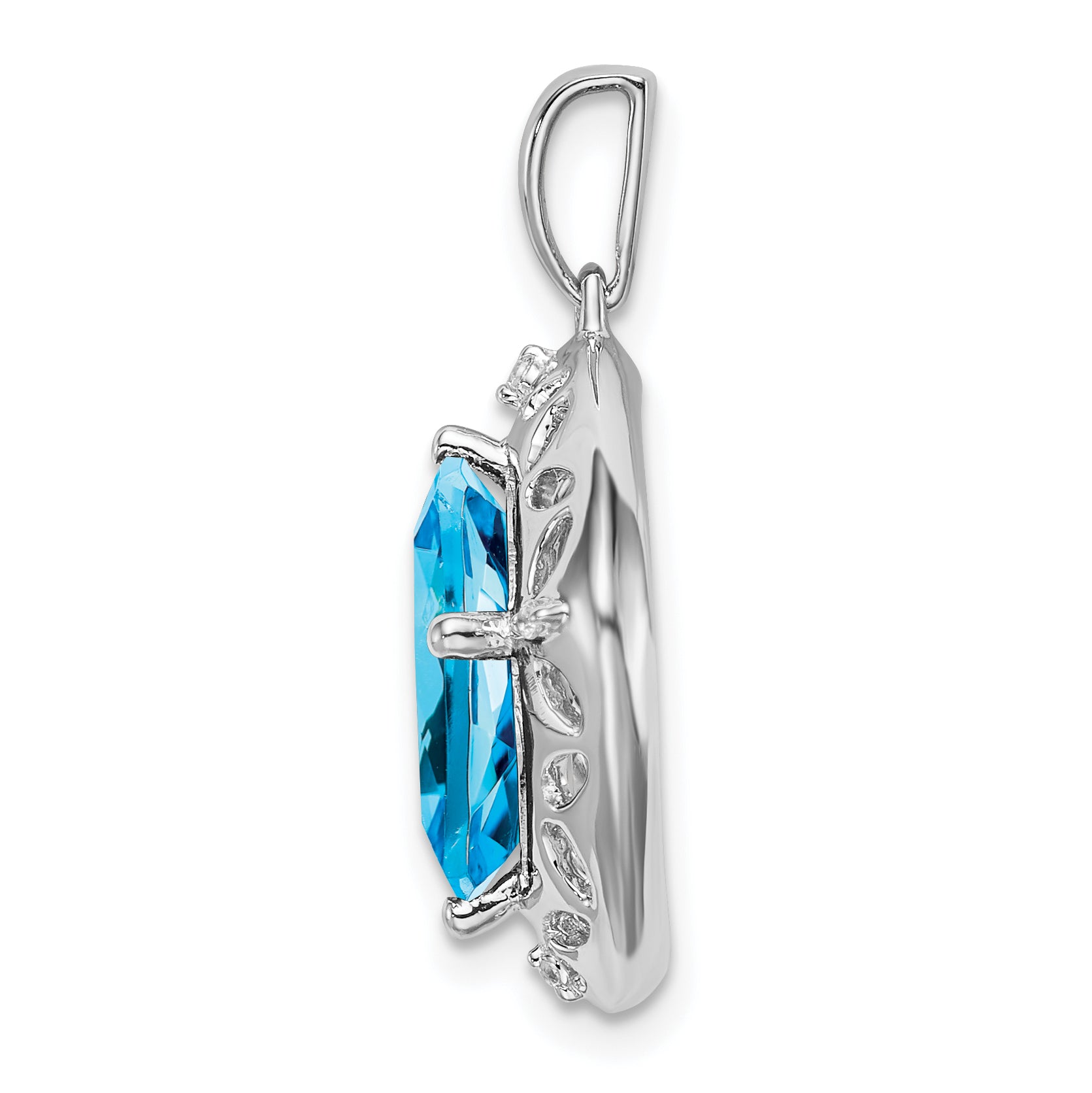 Sterling Silver Rhodium-plated Blue Topaz and Diamond Pendant Secondary image