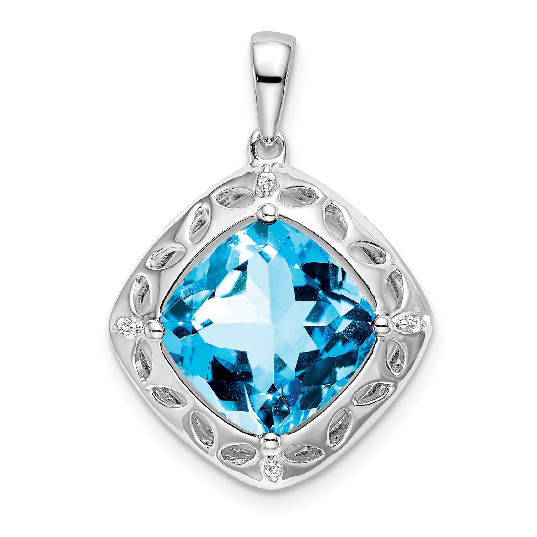 Sterling Silver Rhodium-plated Blue Topaz and Diamond Pendant Main image
