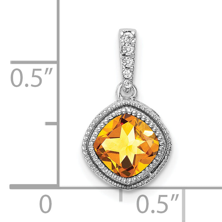 10k White Gold Cushion Citrine and Diamond Pendant Secondary image