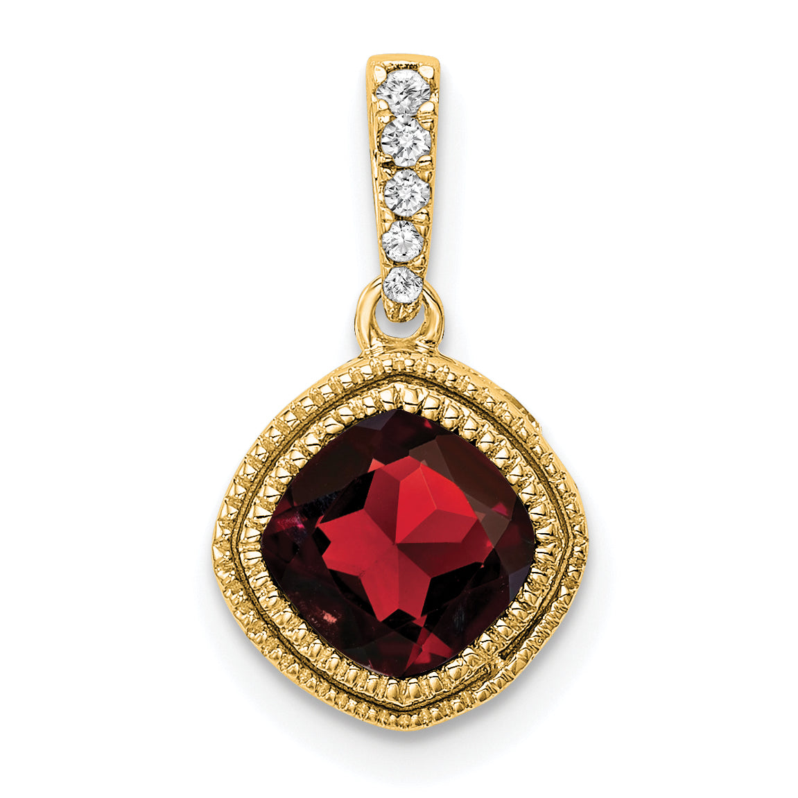 10k Cushion Garnet and Diamond Pendant