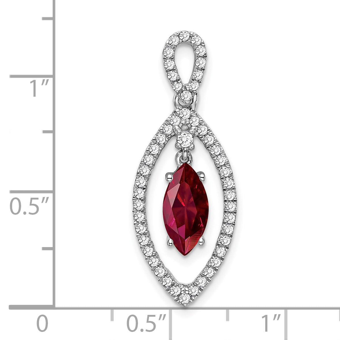 14k White Gold 1/3 carat Lab Grown Diamond VS/SI+ G+ and Lab Created Ruby Chain Slide Pendant