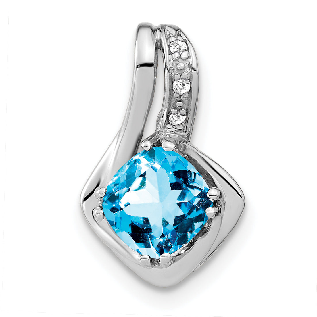 10k White Gold Blue Topaz and Diamond Pendant Main image