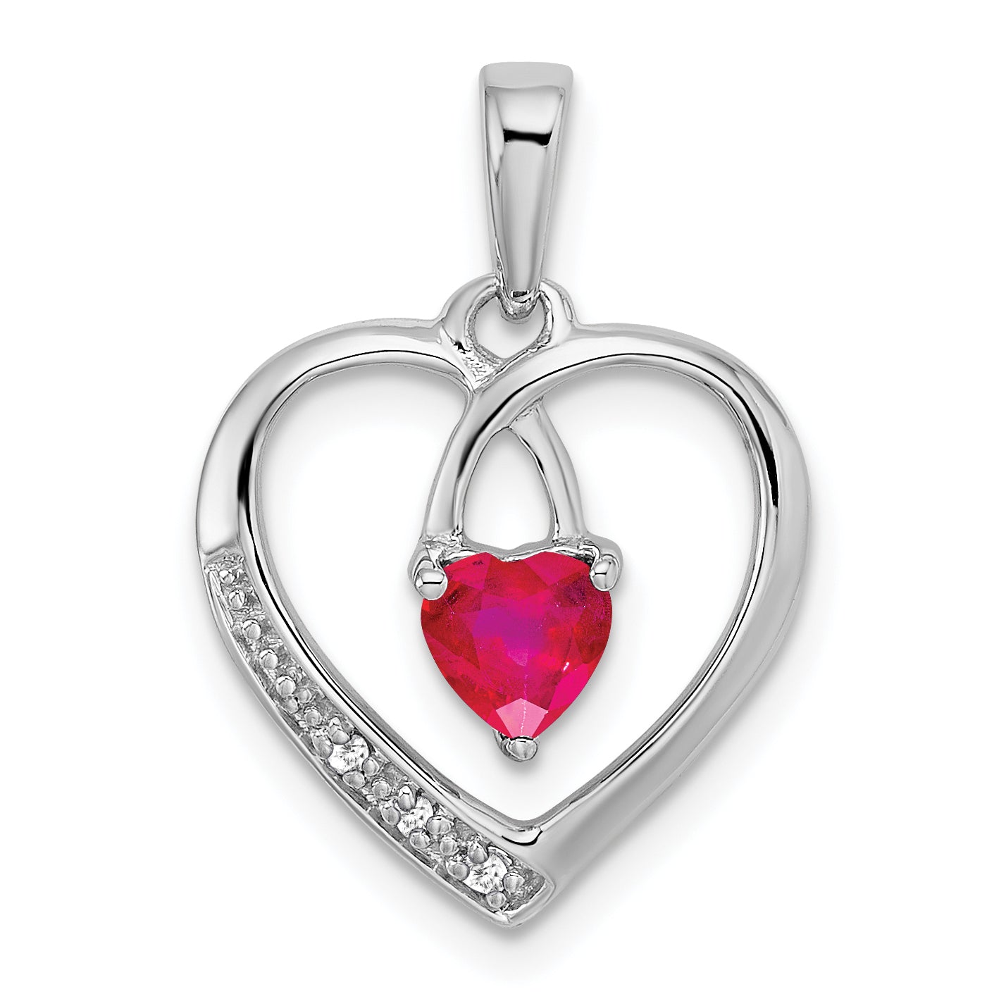 14k White Gold Ruby and Diamond Heart Pendant Main image