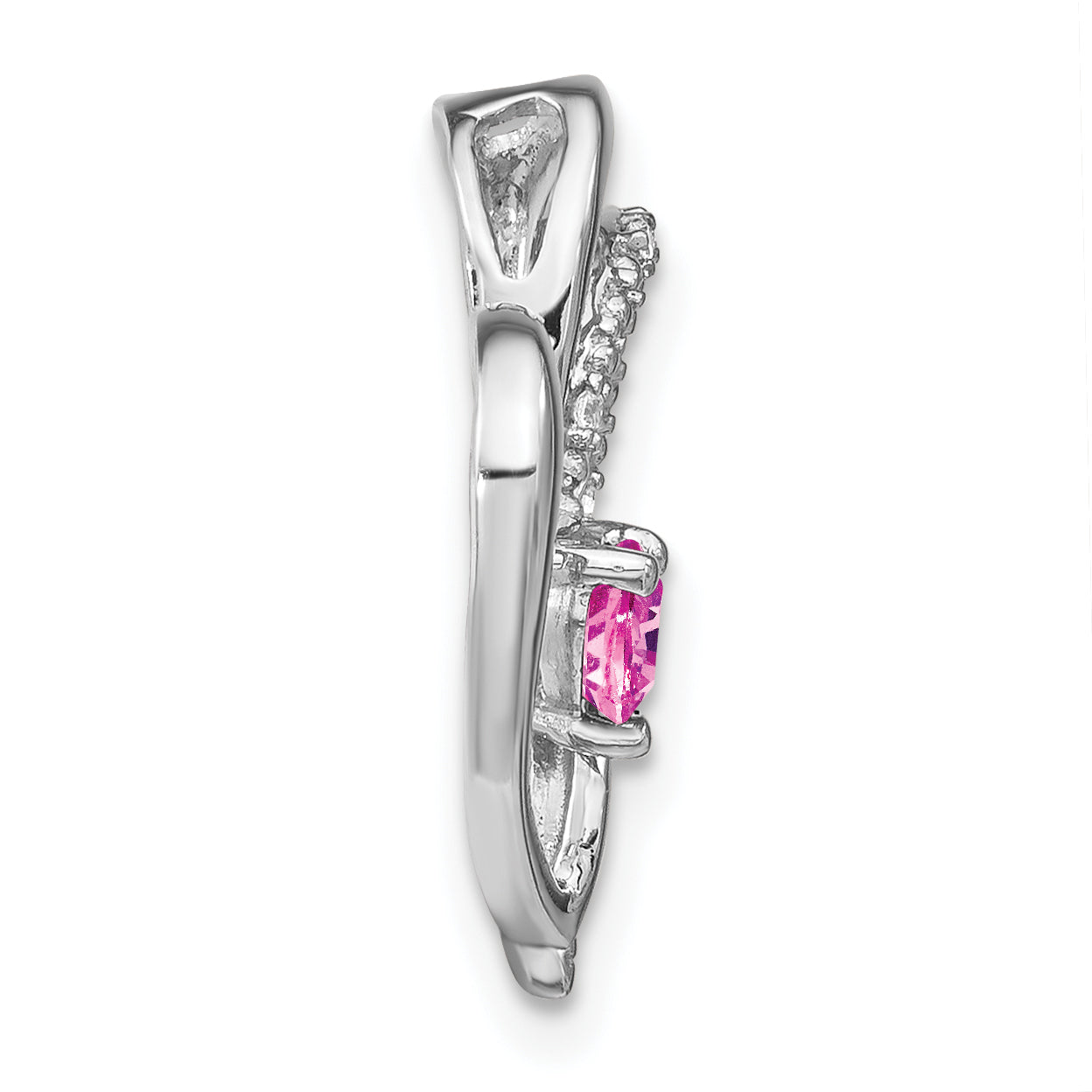 14k White Gold Pink Sapphire and Diamond Heart Chain Slide Secondary image