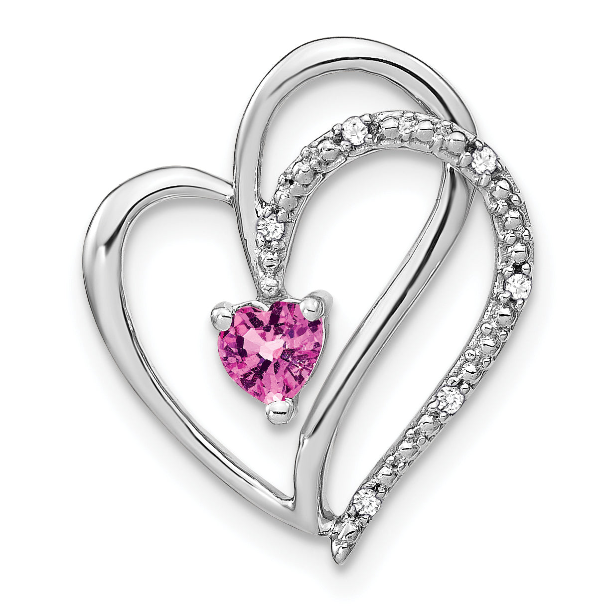 14k White Gold Pink Sapphire and Diamond Heart Chain Slide Main image