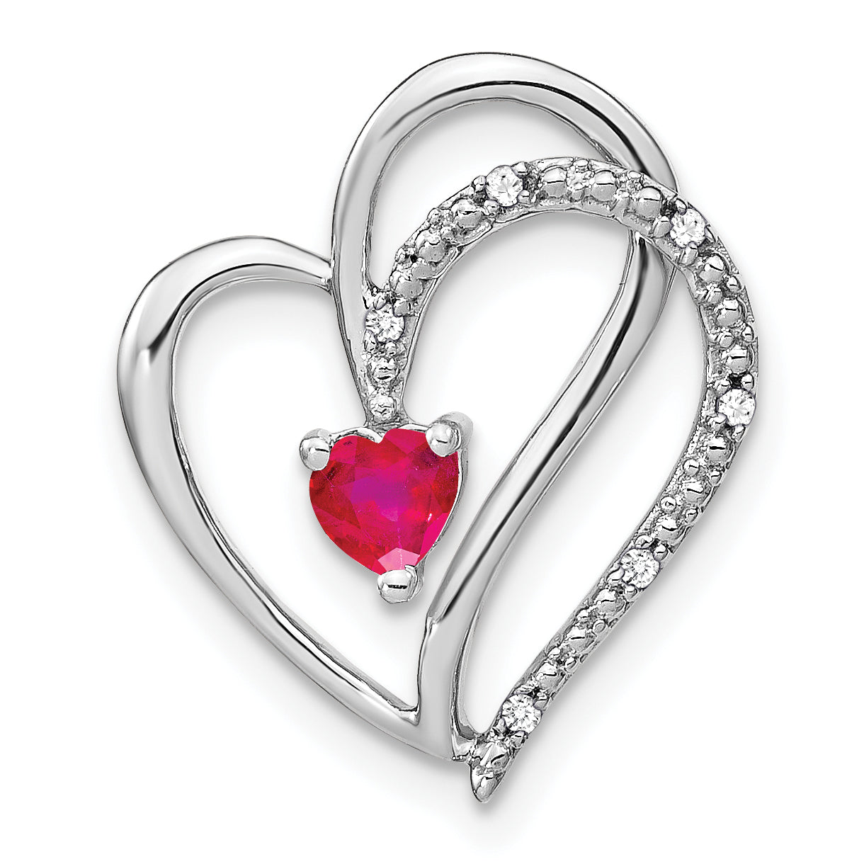 14k White Gold Ruby and Diamond Heart Chain Slide Main image