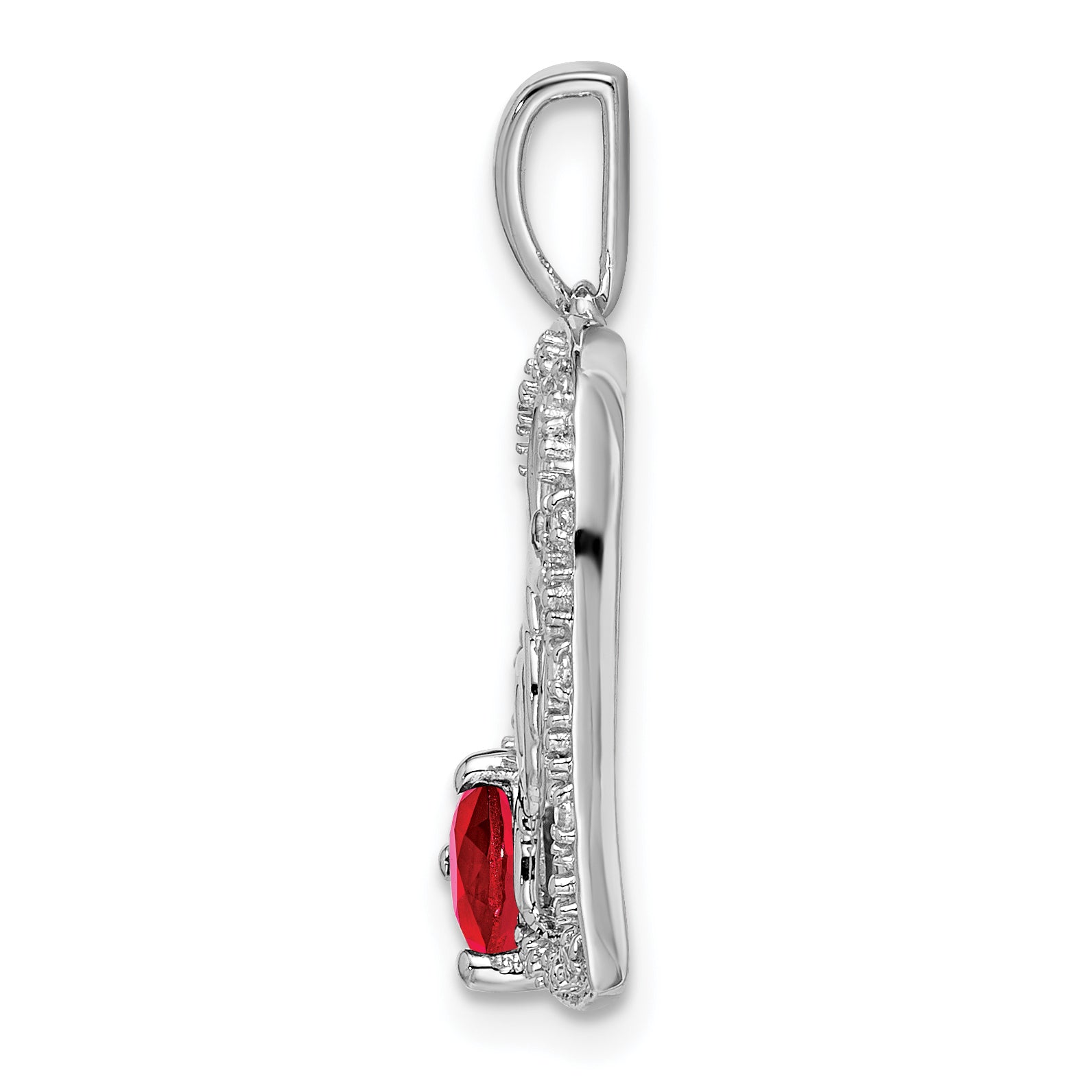 14k White Gold Ruby and Diamond MOM Heart Pendant Secondary image