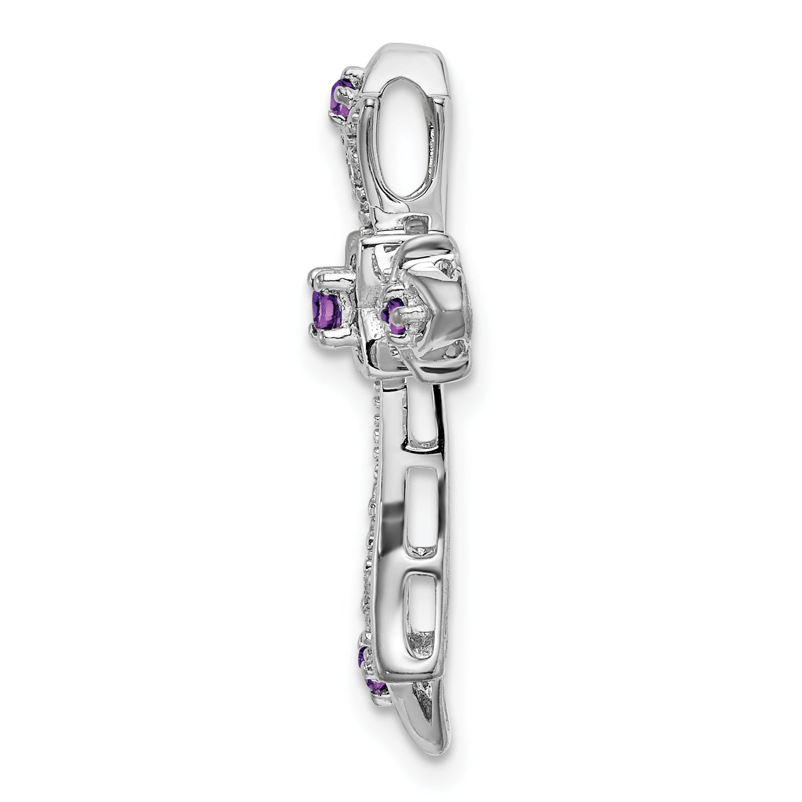 10k White Gold Amethyst and Diamond Fleur de Lis Cross Chain Slide Secondary image