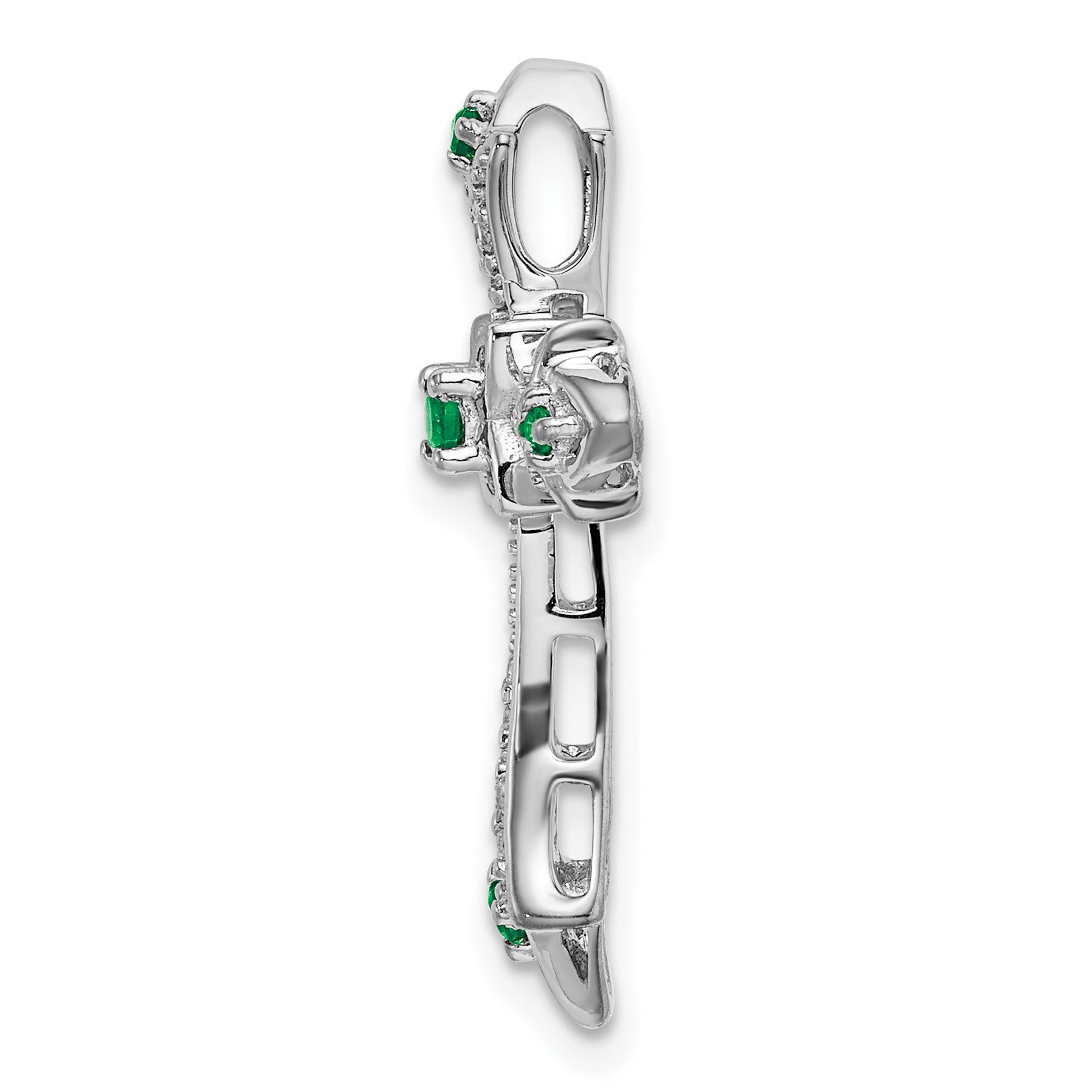 10K White Gold Emerald and Diamond Fleur de Lis Cross Chain Slide Secondary image