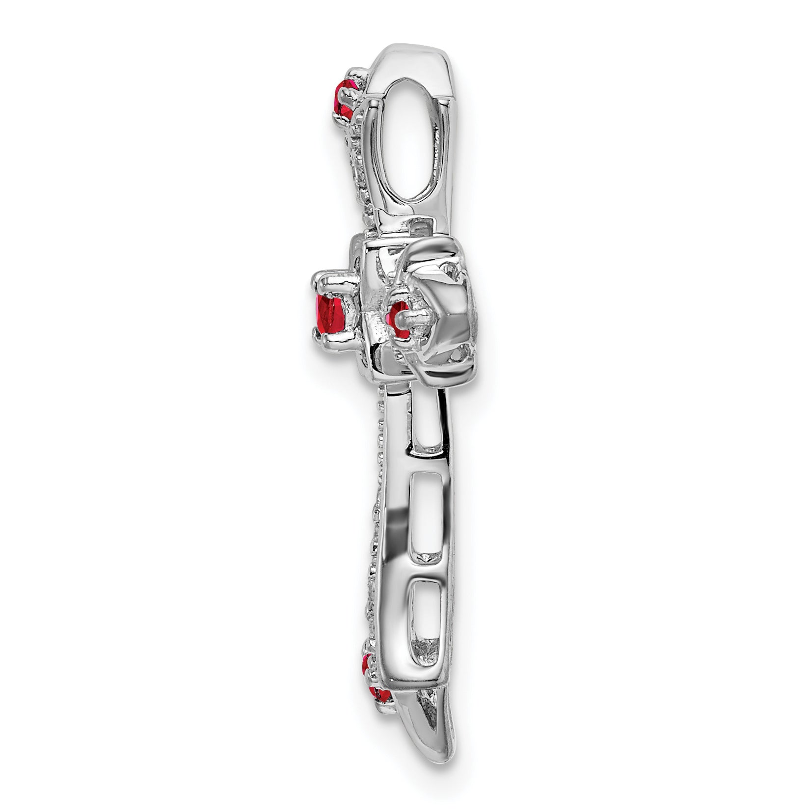 10K White Gold Ruby and Diamond Fleur de Lis Cross Chain Slide Secondary image