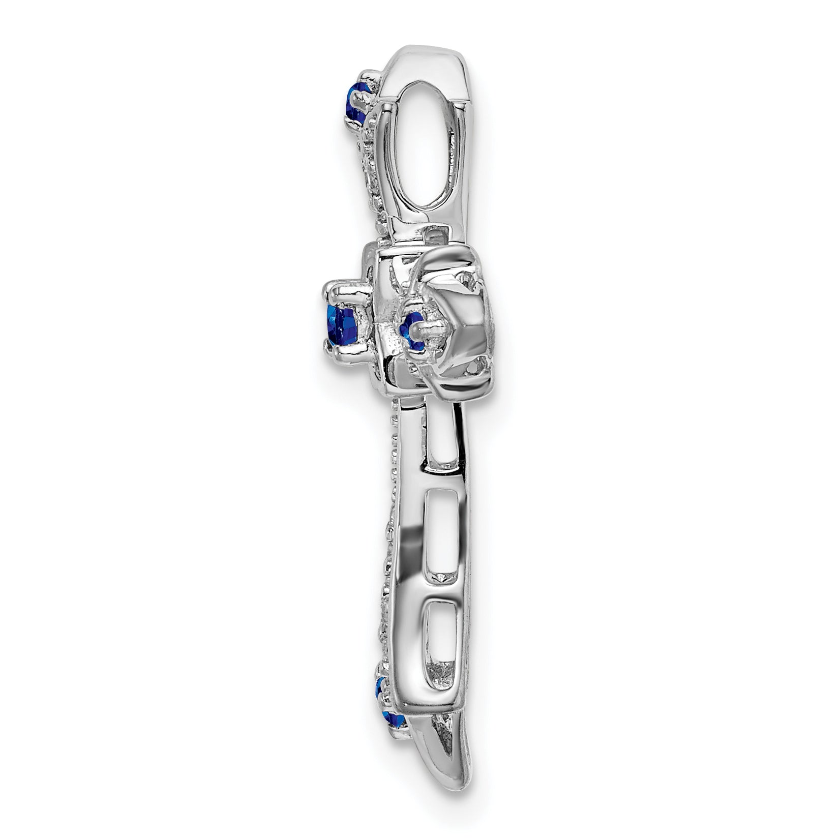 10K White Gold Sapphire and Diamond Fleur de Lis Cross Chain Slide Secondary image