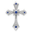 10K White Gold Sapphire and Diamond Fleur de Lis Cross Chain Slide