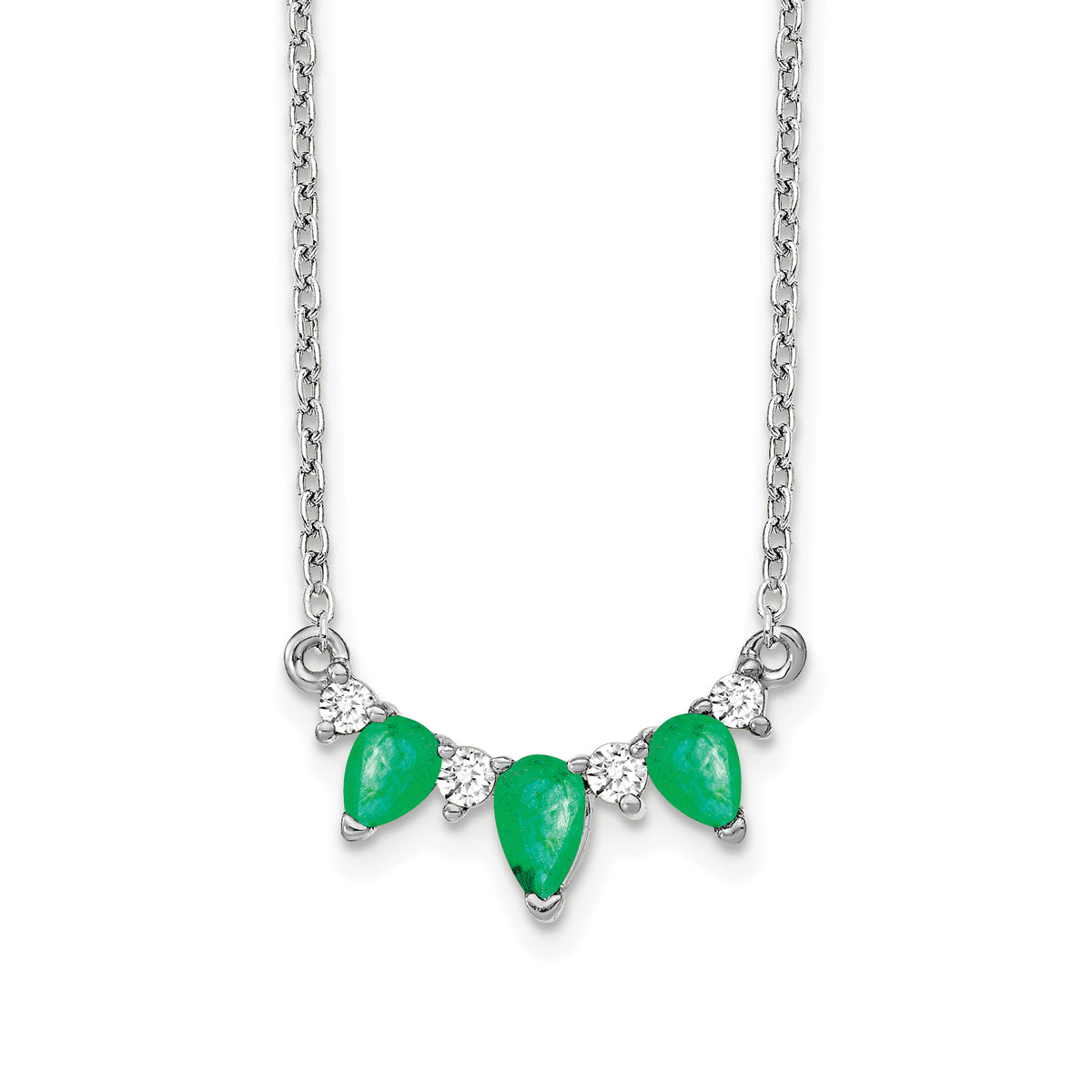 14k White Gold 1/8 carat Lab Grown Diamond VS/SI+ G+ and Created Emerald Complete 18 inch Necklace