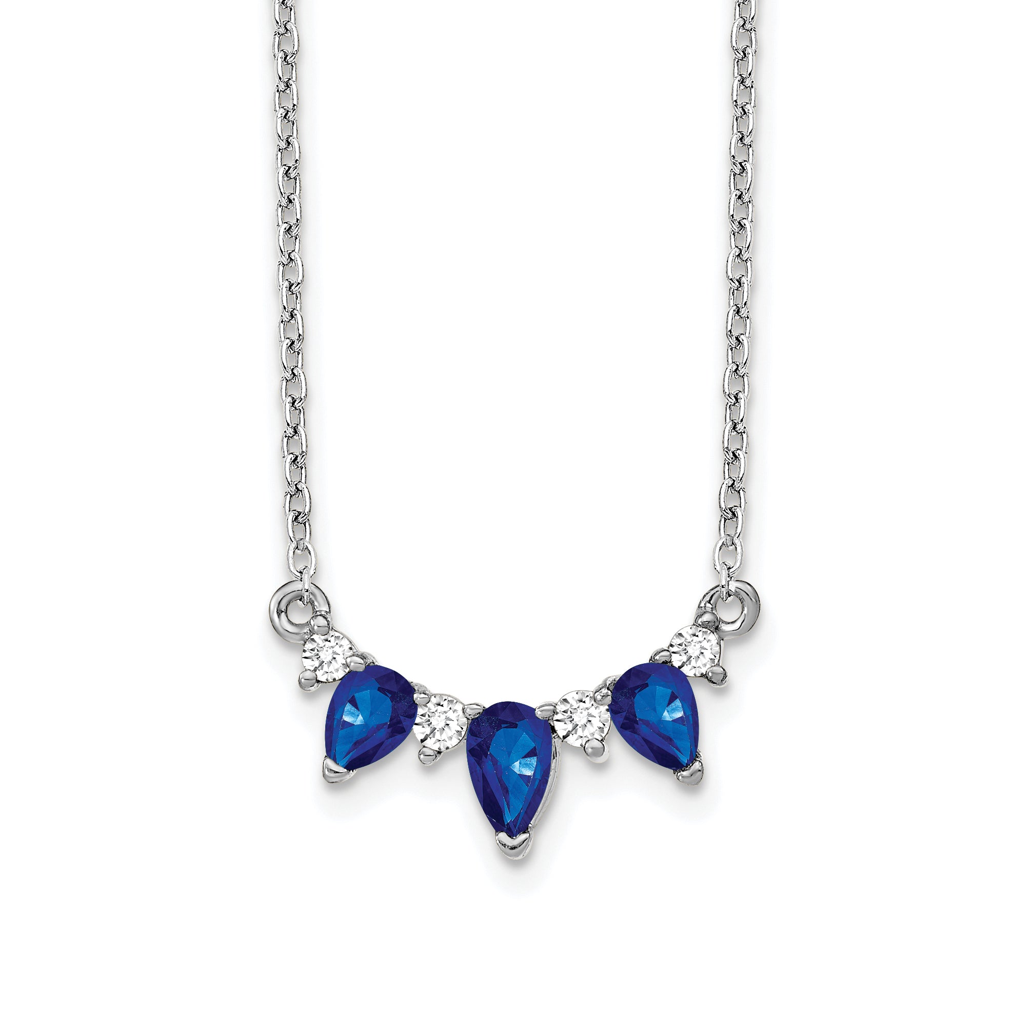 14k White Gold 1/8 carat Lab Grown Diamond VS/SI+ G+ and Created Sapphire Complete 18 inch Necklace Main image