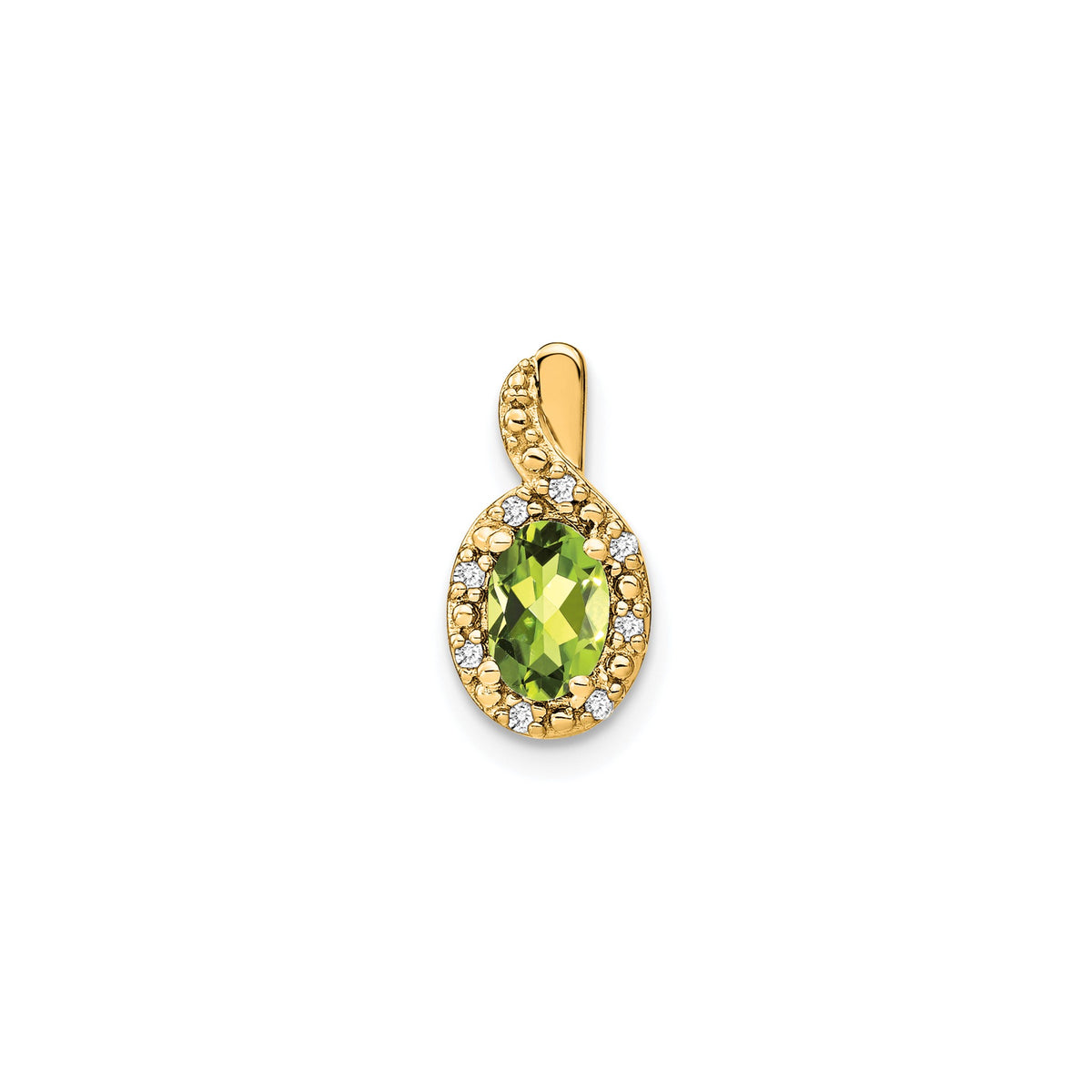 Oval Peridot & Diamond Pendant in 10K Yellow Gold (0.04 ct. tw.) - Sophia Jewelers