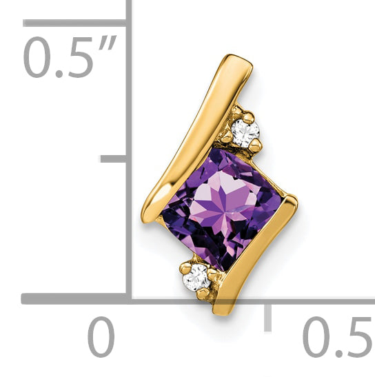 10k Yellow Gold Cushion Amethyst and Diamond Chain Slide