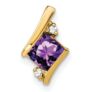 Cushion Amethyst & Diamond Chain Slide in 10K Yellow Gold, 13mm (0.02 ct. tw.) - Sophia Jewelers