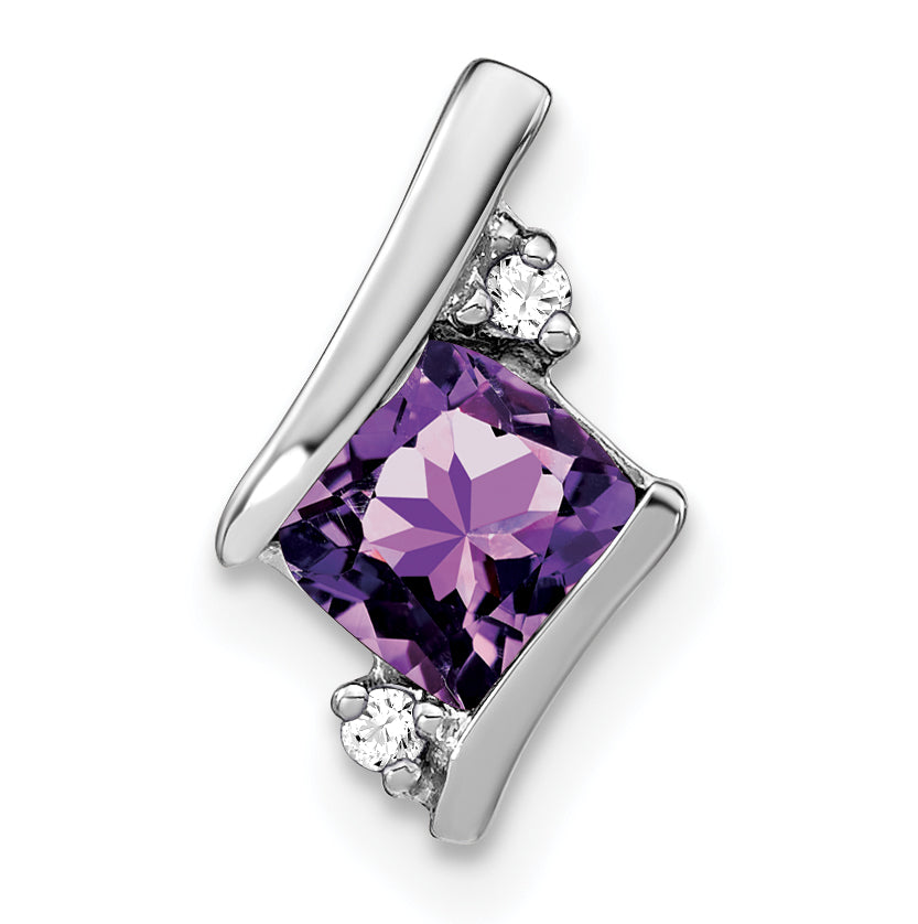 Sterling Silver Antique Cushion Amethyst and Diamond Pendant Main image