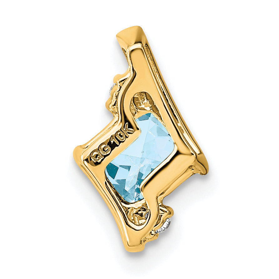 10k Yellow Gold Cushion Aquamarine and Diamond Chain Slide