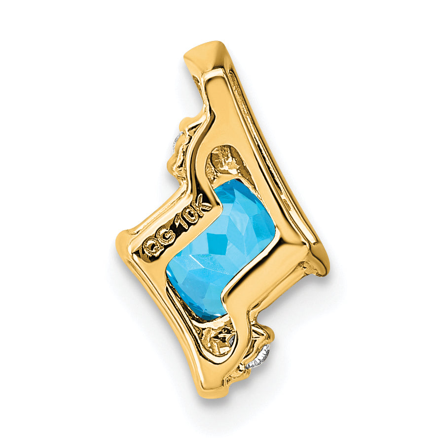 10k Yellow Gold Cushion Blue Topaz and Diamond Chain Slide