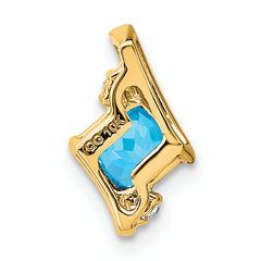 10k Yellow Gold Cushion Blue Topaz and Diamond Chain Slide