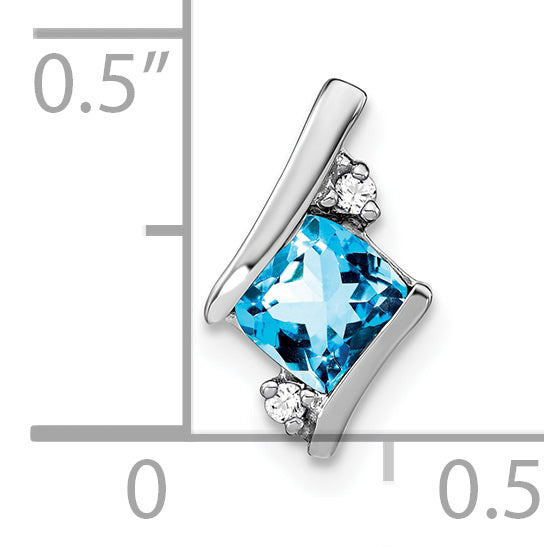 Sterling Silver Antique Cushion Blue Topaz and Diamond Pendant