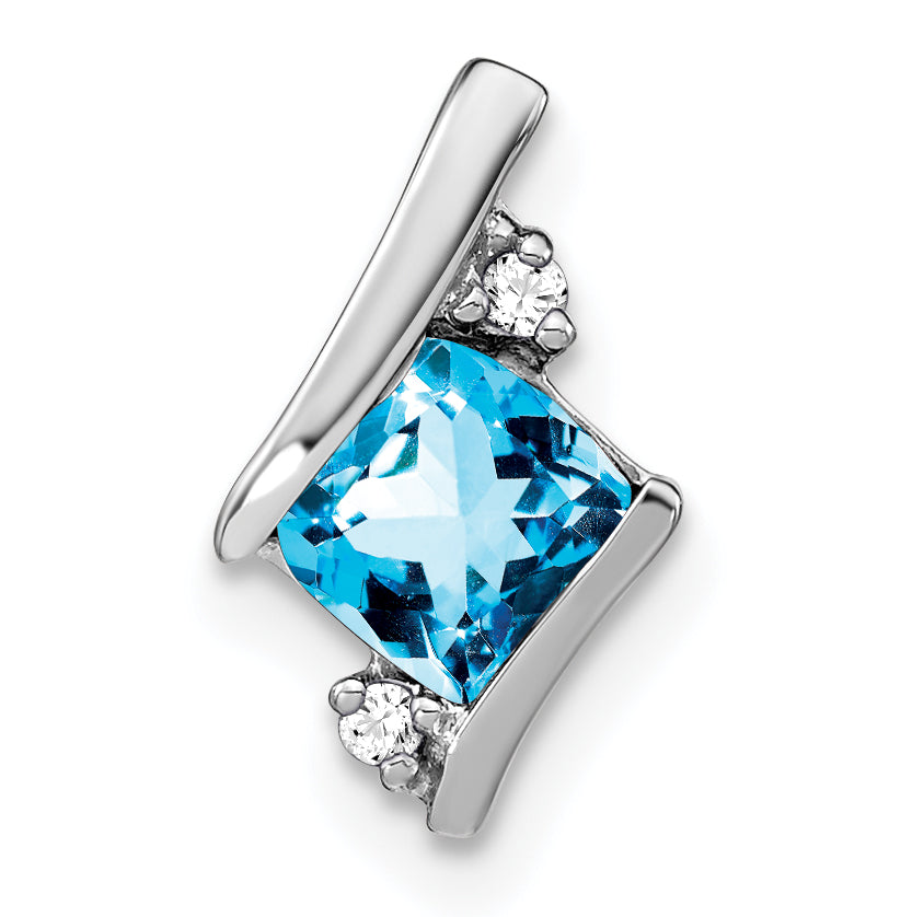 Sterling Silver Antique Cushion Blue Topaz and Diamond Pendant Main image