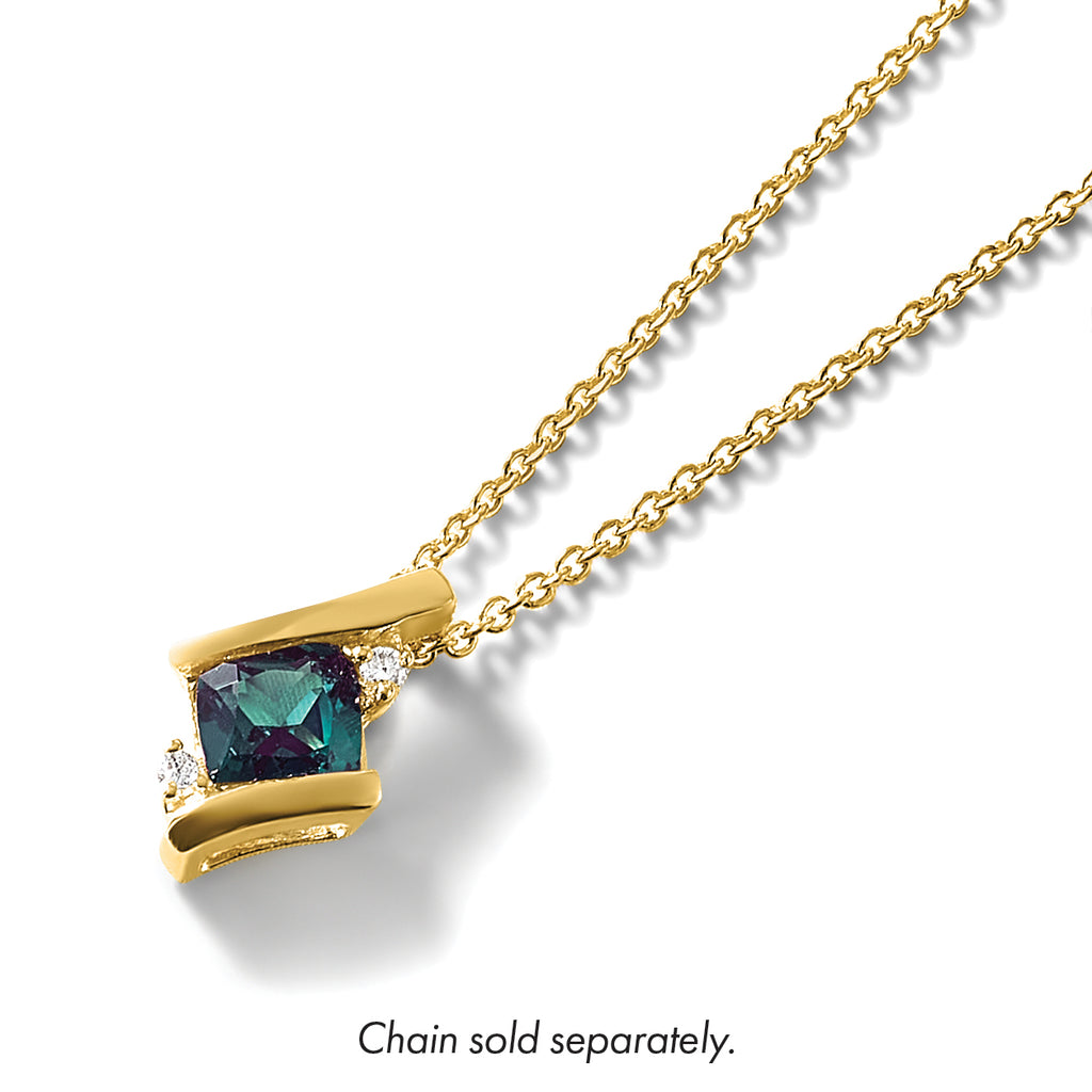 10k 4mm Cushion June/ Lab-Created Alexandrite and Diamond Chain Slide