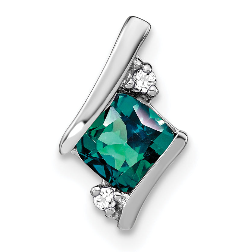 Sterling Silver Antique Cushion Cr. Alexandrite and Diamond Pendant