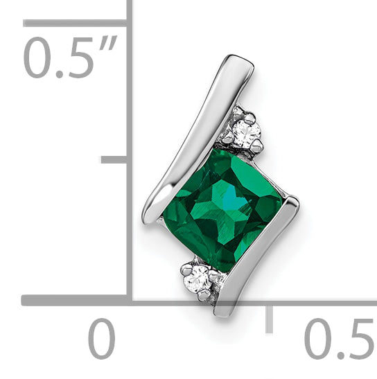 10k White Gold Cushion Cr. Emerald and Diamond Chain Slide Secondary image