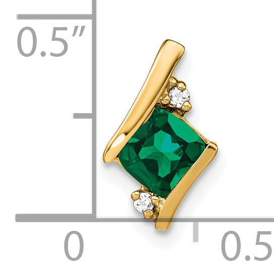 10k Yellow Gold Cushion Cr. Emerald and Diamond Chain Slide Secondary image